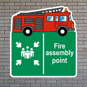 Fire Assembly Point Fire Engine Warning Sign with Icon