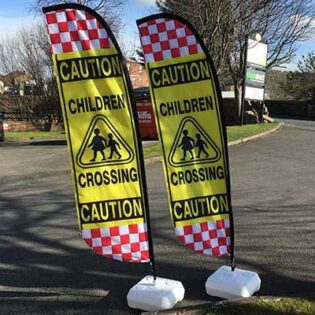 Feather Flying Flags Road Safety Caution Banners Pack of 2