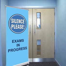 Silence Please! Exams in Progress Pull Up Banner (Blue Design)