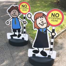 Kiddie Cut Out Road Safety Parking Buddies Pavement Sign with Lollipop Message