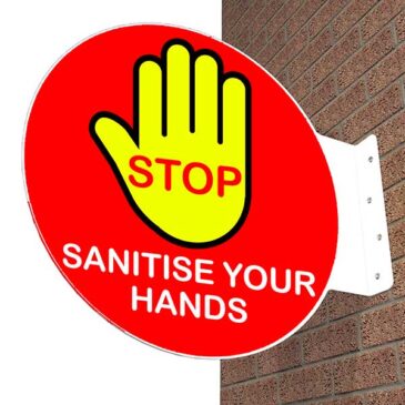 round-projection-hand-sign-pic Sanitise Yor Hands Projection Sign