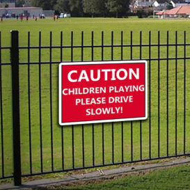 Caution Children Playing Please Drive Slowly Sign alternate image