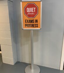 Exams in Progress Sign with mobile stand