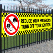 Reduce your emissions, Turn off your ignition School road safety banner