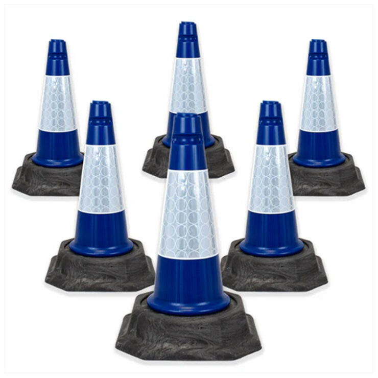 Road safety blue traffic cone