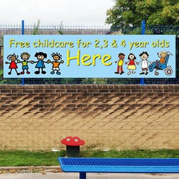 Free Childcare 2 3 4 year olds Banner - Signs2Schools