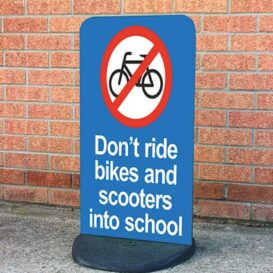 Don't Ride Bikes and Scooters into School Eco Flex Pavement Sign