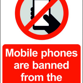 Mobile Phones banned from the classroom sign alternate image