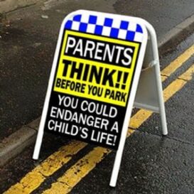 PARENTS THINK CHILD SAFETY Pavement safety sign