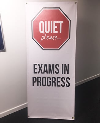 Free-standing exam banner
